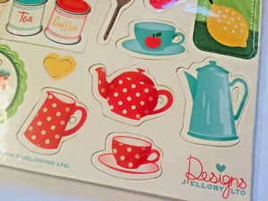 RETRO KITCHEN Embellishments Cardboard APRON Tea Cup COOKING Fruit DOTS  England - Picture 1 of 6