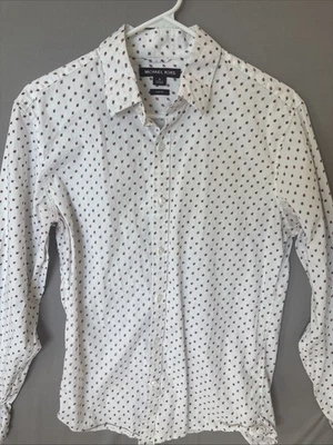 Michael Kors Hombre’s M Calce Ajustado Manga Larga Con Botones Blanco Patrón Micro Estrella Foto 1 de 4