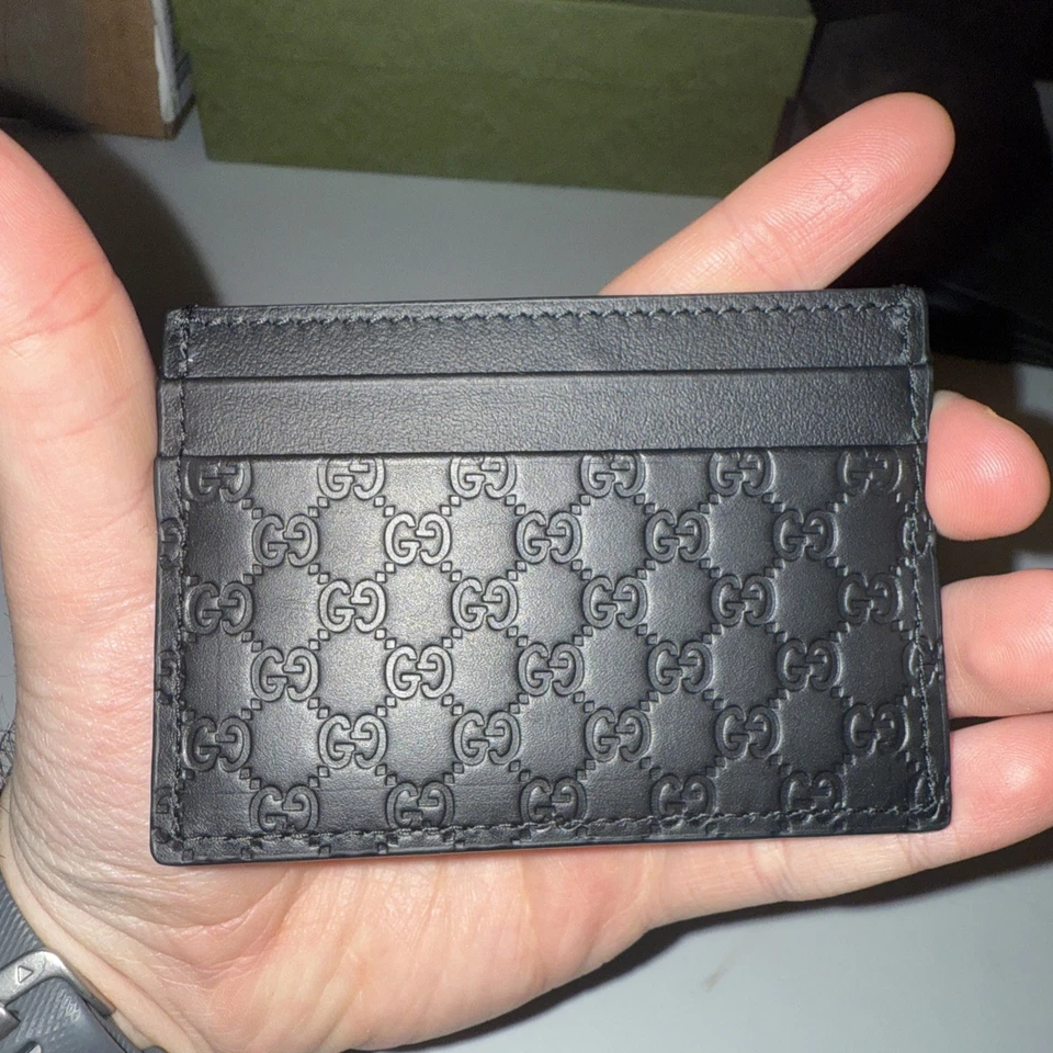 Estuche para tarjetas Gucci Microguccissima de cuero negro con logotipo 262837 NUEVO AUTÉNTICO Foto 1 de 4