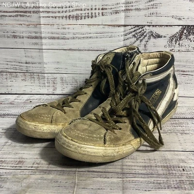 Golden Goose Slide Black/Gray Suede Hi Top Sneaker Women's Size 7.5 Shoes - Image 1 of 4