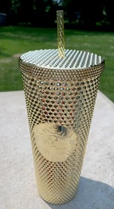Starbucks Studded Tumbler - GOLD METALLIC 24oz w/ Lid & Straw NWOT - Picture 1 of 8