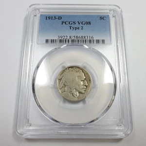 1913 D PCGS VG8 Type 2 - Buffalo Nickel 5c US Coin #55354B - Picture 1 of 3