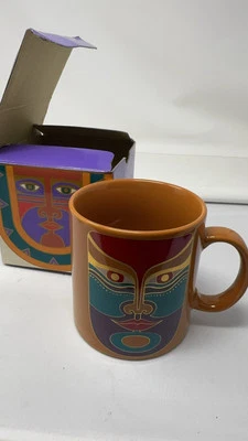 Taza Laurel Burch Machado marrón turquesa púrpura detalles dorados Foto 1 de 4