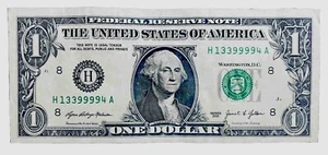 Fancy Serial Number 2021 $1.00 Dollar (H13399994A) Hot Nines - Picture 1 of 2