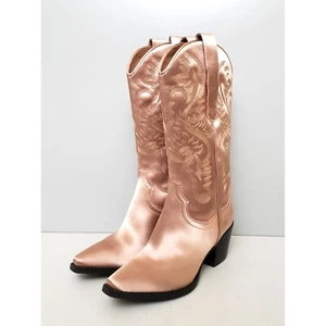 Free People Dagget Western Boots Dusty Rose Satin Size 6 - Picture 1 of 4