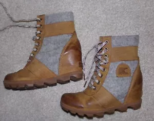Women's Sorel Lexie Wedge Felt Leather Boots NL3376-224 Camel Brown - Size 9.5 - Picture 1 of 7