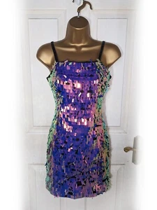 TOPSHOP MOTO Black Denim Iridescent Sequin Mini Dress, Size 8 - VGC - Picture 1 of 7