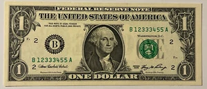 2006 $1 Note Perfect ASCENDING LADDER Serial Number 12333455 FANCY SERIAL NUMBER - Picture 1 of 7