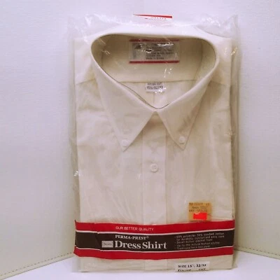 Camisa de Vestir Sears Perma-Prest Oxford Abotonada Hombres-M (15.5) Nueva Años 80 Sin Stock Foto 1 de 4