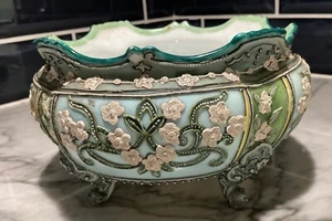 Antike handbemalte Nippon Vase Henkel mit Fuß floral Goldakzente Moriage LESEN - Bild 1 von 5