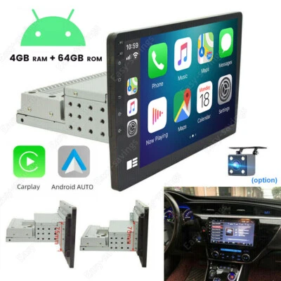 Radio estéreo para automóvil 4+64 GB 10,1" única 1 Din Android 13 Apple Carplay GPS WIFI BT Foto 1 de 4
