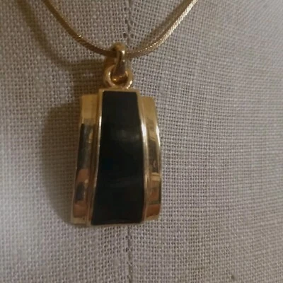 Simply Elegant Lia Sophia Necklace Black Enamel & Gold Chain 16" Jewelry  - Image 1 of 4