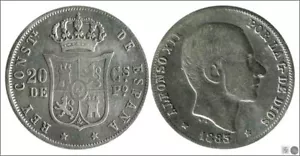 España - Alfonso XII - Manila - BC+ / MBC- 20 centavos de peso 1883 - Picture 1 of 1