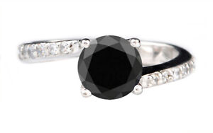 100% Natural Black Diamond 2.10Ct Round Cut Women's Ring In 925 Sterling Silver