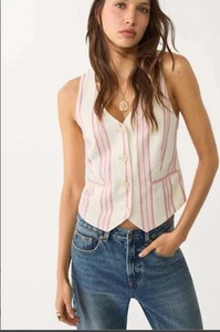 NWT Stradivarius linen-blend striped Vest In Extra Small - Picture 1 of 7