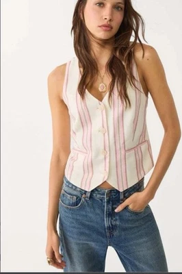 NWT Stradivarius linen-blend striped Vest In Extra Small - Image 1 of 4