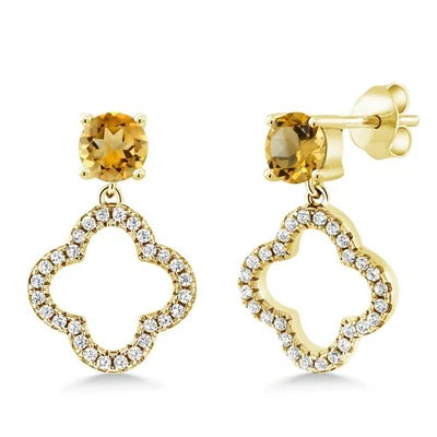 2.12 Ct Round Yellow Citrine 18K Yellow Gold Plated Silver Earrings - Image 1 of 3