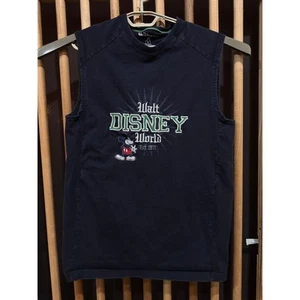 Disney World Mickey Tank Top Boys Size Large Navy Blue Retro 100% Cotton - Picture 1 of 6