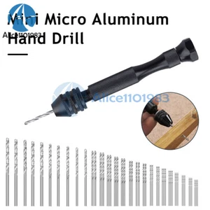 Mini Aluminum Hand Drill with Keyless Chuck and 48 Twist Drills Rotary Tool Bits - Picture 1 of 15