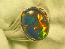 Mens Opal Ring Sterling Silver Natural Opal Triplet 14x10mm Oval . item 190786.