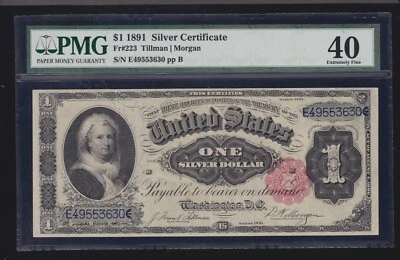 US 1891 $1 Martha Silver Certificate Tillman/Morgan FR 223 PMG 40 XF (630) - Image 1 of 2