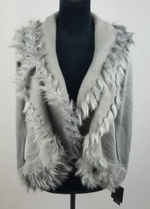 Alfani women PS gray faux fur trim cardigan sweater - Picture 1 of 5