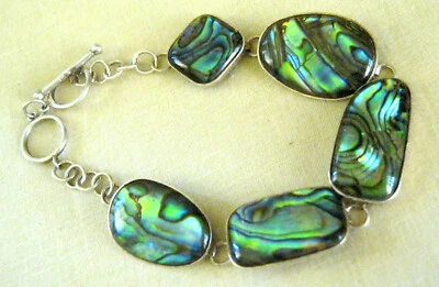 PULSERA De Colección Plata ESTERLINA 925 LABIO NEGRO MADREPERLA Abstracto 8" Eslabón Foto 1 de 4