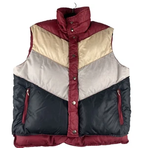VTG Down Vest Campus Puffer Rugged Country Mens L  Color Block Blk/gray/burgundy - Picture 1 of 12