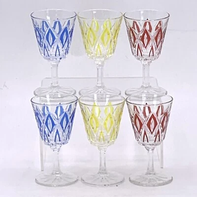 Vintage Barware VMC Reims France Harlequin Diamond Liqueur Glasses LOT of 6 - Image 1 of 4