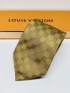 LOUIS VUITTON Gray Gold Damier Classique Men's Silk Necktie Tie No Box USED  - Picture 1 of 4