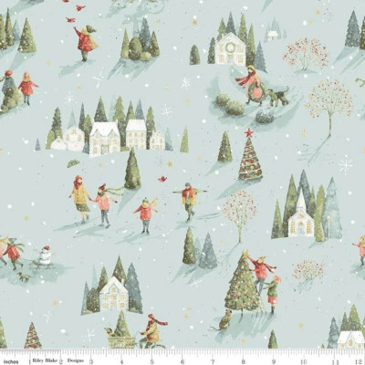 RILEY BLAKE DESIGNS Magical Winterland Winter Scene Blue C14942 100% Cotton Fabric by half yard