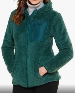 Reebok Full Zip Jacket Hooded Fleece Faux Fur Women’s Size M Thyme $95 NWT - Picture 1 of 1