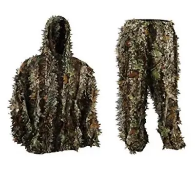 Men's 3D Camo Hunting Suit W/ Leafy Sniper Design Lightweight Hooded Jacket NEW