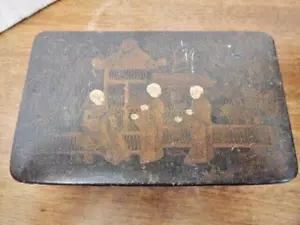 Paper Mache Box Antique Black Lacquer - Picture 1 of 7