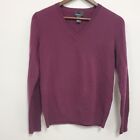 State Fusio Womens Merino Wool Cashmere Sweater Size M Purple V Neck Ribbed Cuff