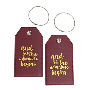 Luggage Tags with Full Back Privacy Cover Deep Red with Steel Loop 2-Pack - Picture 1 of 2