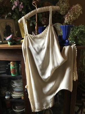 Lencería vintage antigua de 1920 Cami Bloomers paso en encaje de seda 38-40-50 Foto 1 de 4