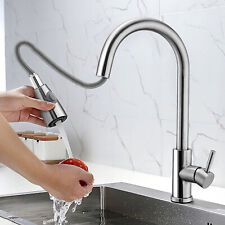 Stainless Steel Kitchen Faucet Sink Tap Single Handle Brushed Pull Out Sprayer