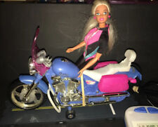 💕Barbie 1990  Motorcycle with Light Tethered Remote Control Bike Blue/Pink