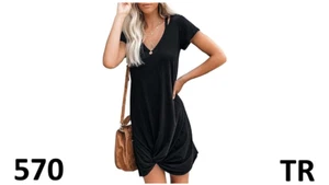 WEKILI Women's Casual Loose Beach Cover Up V-Neck Short Sleeve Dress, Black, XXL - Picture 1 of 4