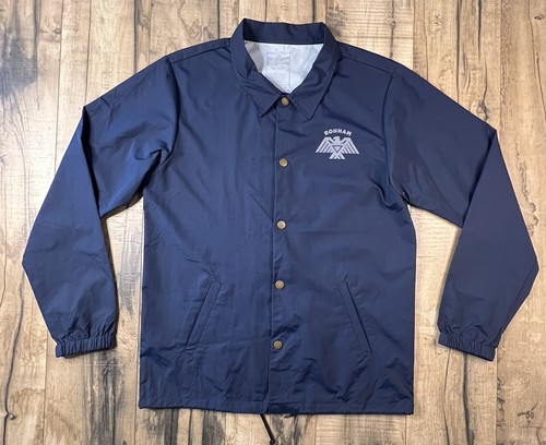 Giacca a vento Bohnam Coach's Snap blu nylon uomo grande Live Free Hawkeye.