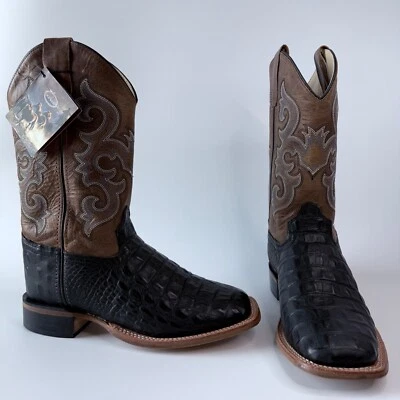 Old West Youth Cowboy Boots Size 5-D Horn Back Gator Black & Tan BSY1829 - Image 1 of 4