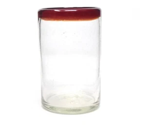 "Vaso de vidrio soplado a mano mexicano borde rojo oscuro vaso para beber 5" - Imagen 1 de 2