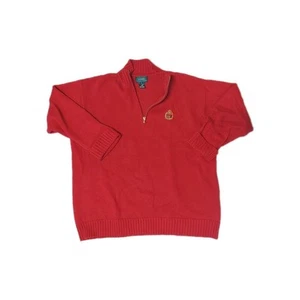 Vintage Lauren Ralph Lauren 1/4 Zip Pullover bestickt Schild Loho Gr. XL rot - Bild 1 von 12