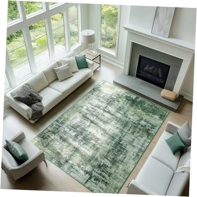 Alfombra verde 5x7 para sala de estar alfombras abstractas lavables dormitorio antideslizante  Foto 1 de 4