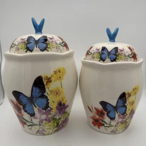 Set of 2 VINTAGE Butterfly Canisters Country Kitchen Canisters ceramic decor - Picture 1 of 8