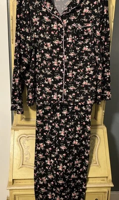 Flora Nikrooz Long Sleeve 2 Piece Lounge Pajama Set Black Pink XXL 22/24 Soft  - Image 1 of 4