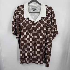 Bogey Boys Shirt Mens L Macklemore Brown Checkered Camp Button Up Golf Retro - Picture 1 of 6