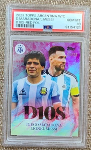 Maradona/Messi D10S 2023 Topps Argentina - Red Foil /25 PSA 10 SSP - Picture 1 of 2