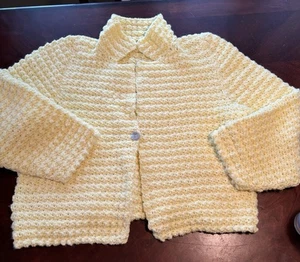 Handmade Crochet Yellow Cropped Cardigan 1 Button Front Boho Coastal READ - Picture 1 of 7